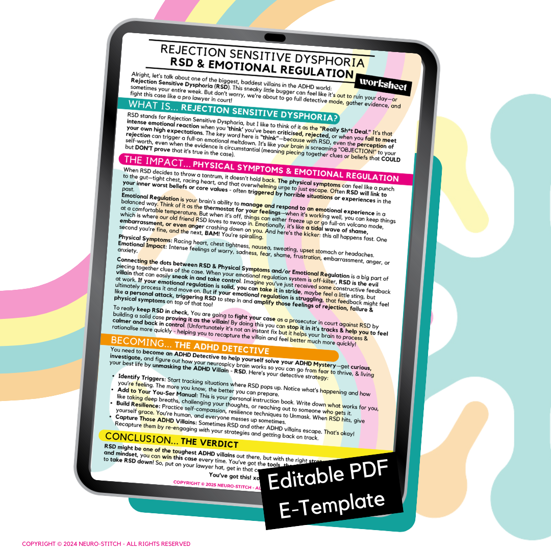 RSD and Emotional Regulation ADHD Detective Worksheet – Editable PDF