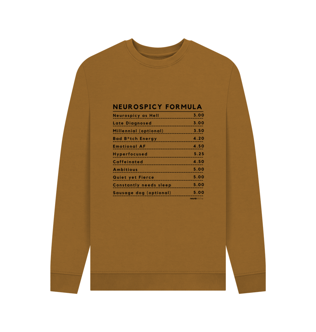 Brown Neurospicy Formula Sweatshirt Unisex (Black Text) - Multiple Colours ADHD Awareness Month