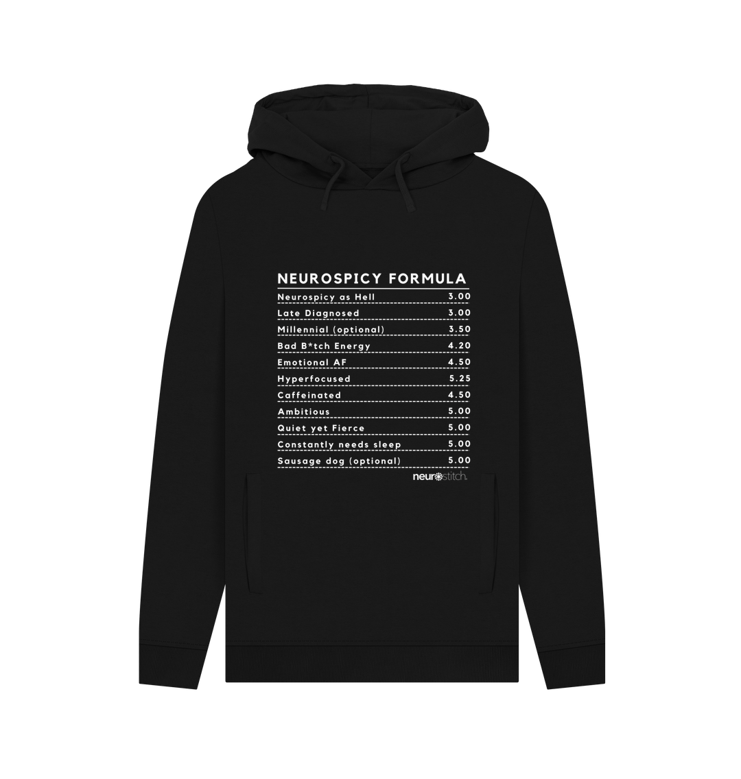 Black Neurospicy Formula Hoodie (White Text) - ADHD Awareness Month Multi Colours