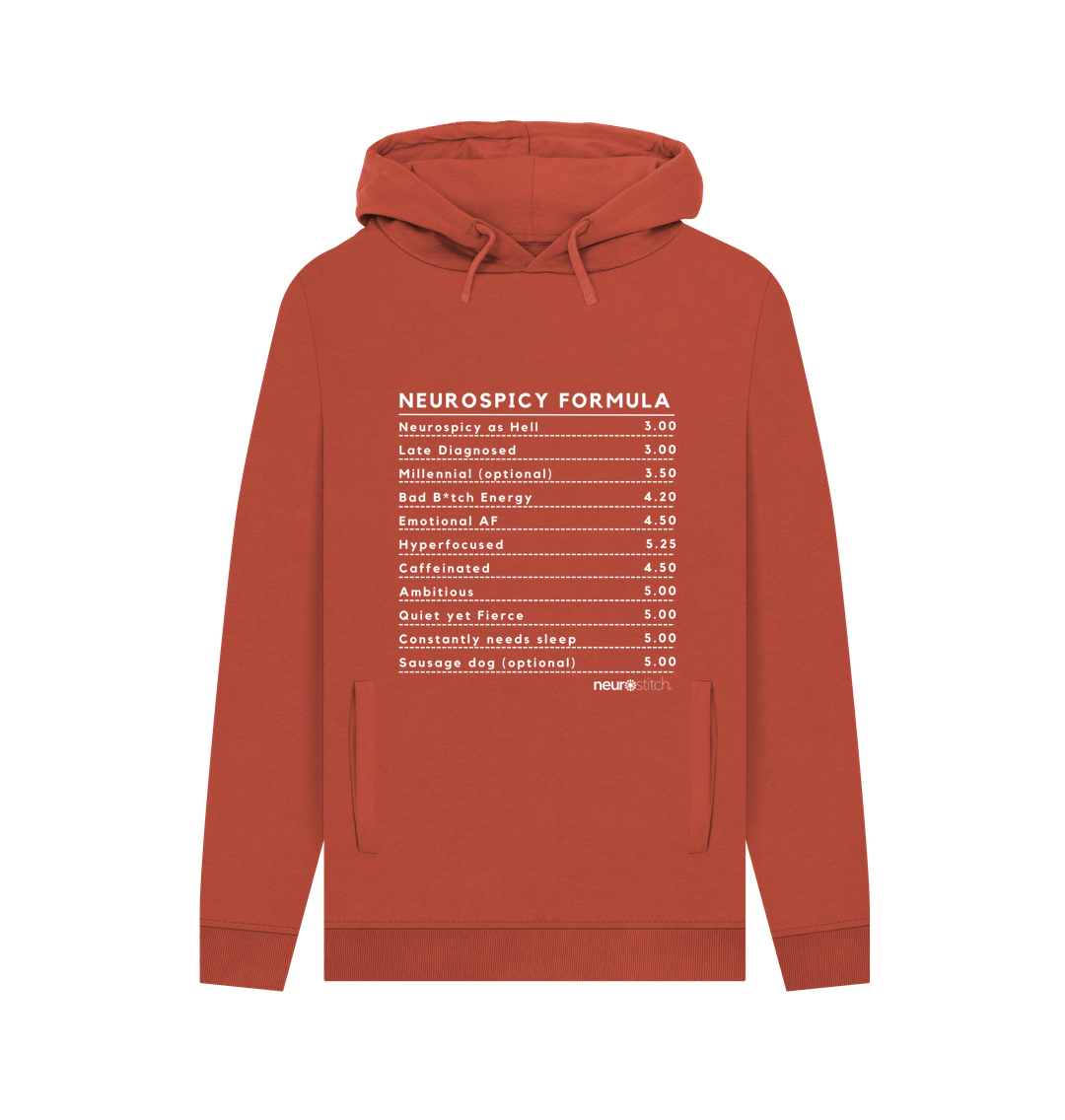 Rust Neurospicy Formula Hoodie (White Text) - ADHD Awareness Month Multi Colours