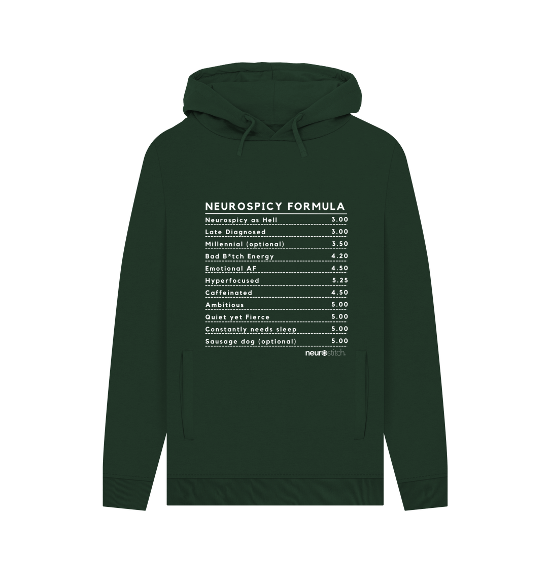 Evergreen Neurospicy Formula Hoodie (White Text) - ADHD Awareness Month Multi Colours