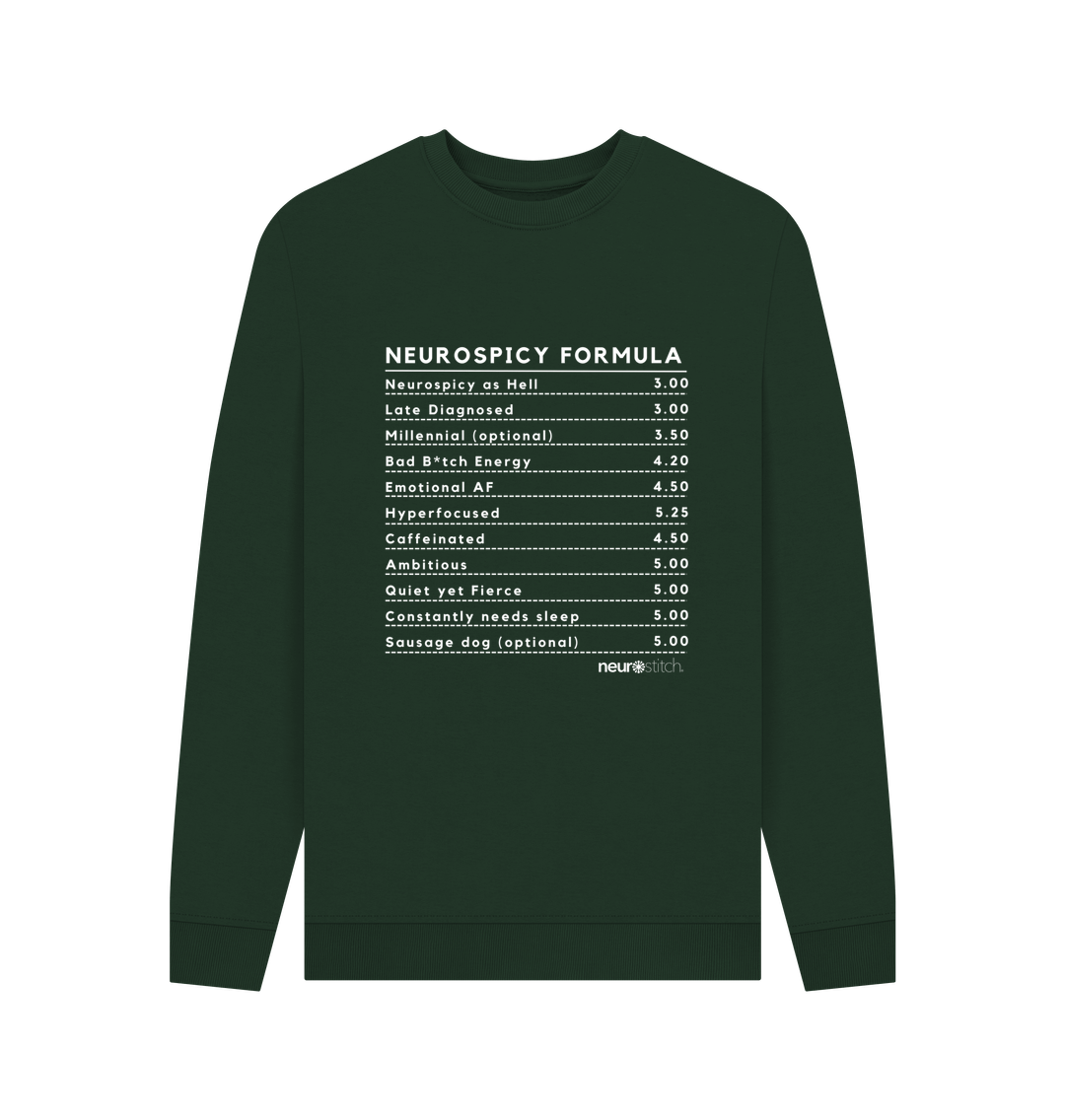 Evergreen Neurospicy Formula Sweatshirt Unisex (White Text) - Multiple Colours ADHD Awareness Month