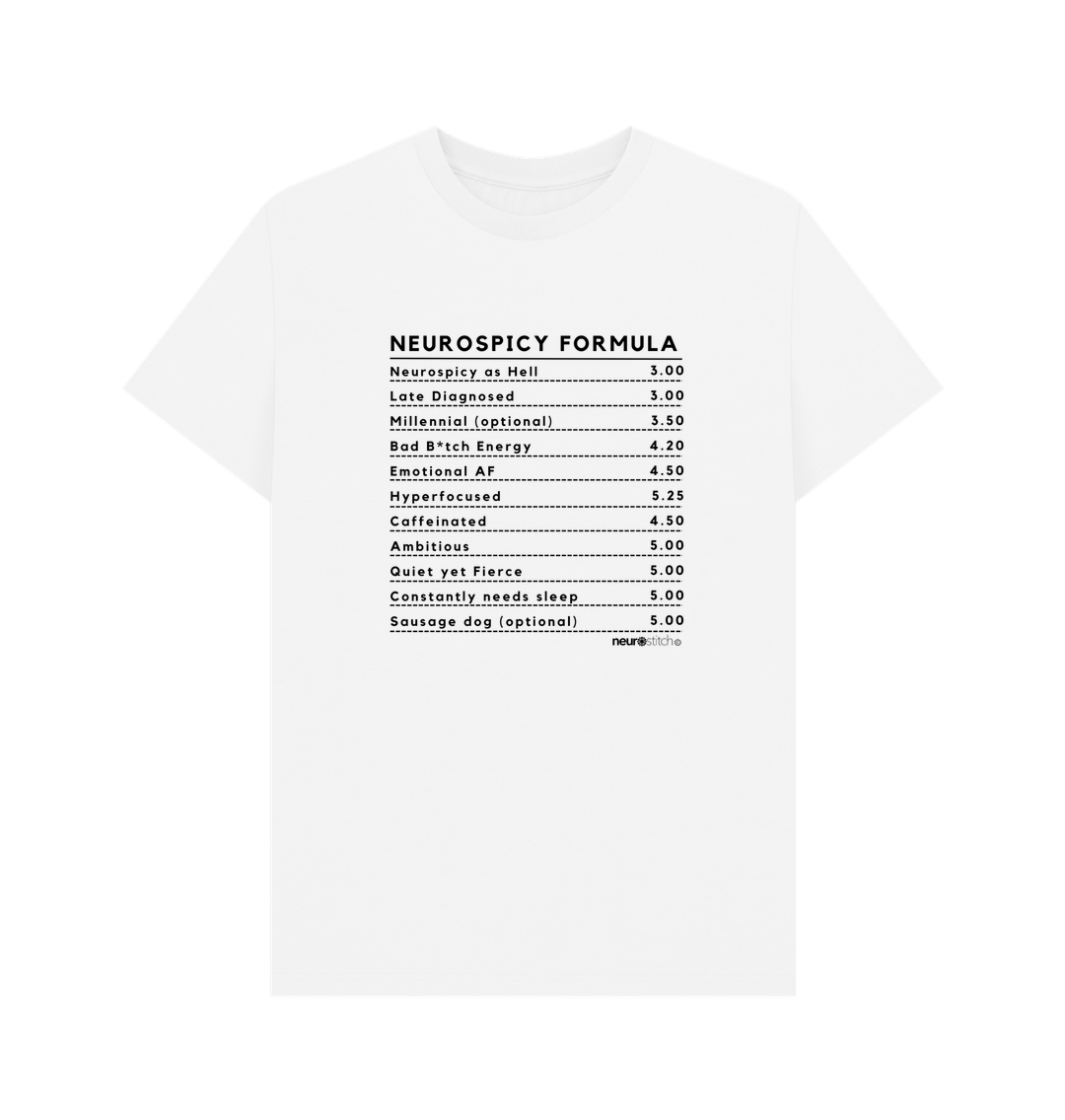 White Neurospicy Formula Tee Unisex - Black Text (Multiple colours) - ADHD Awareness Month