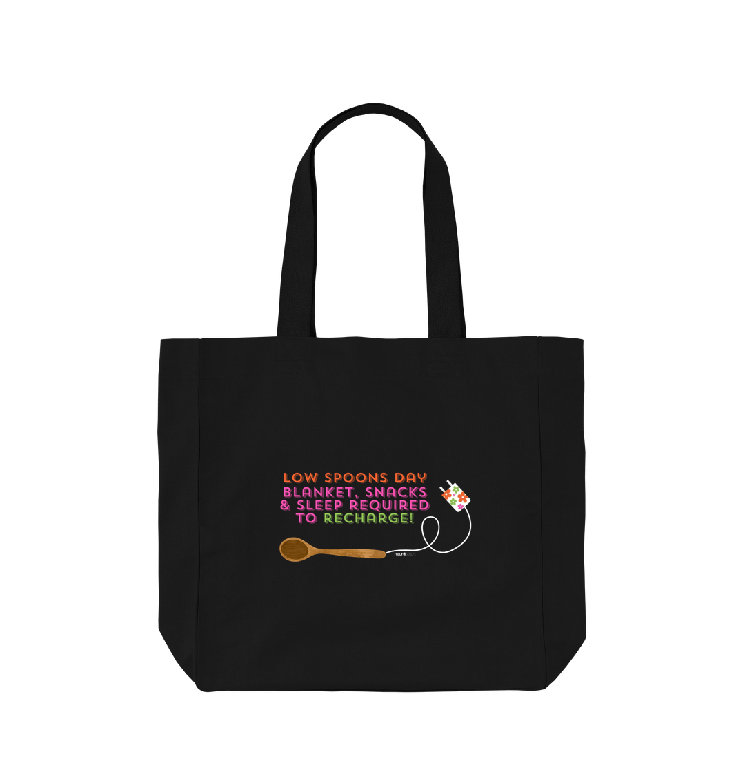 Black Recharge your Spoons Tote