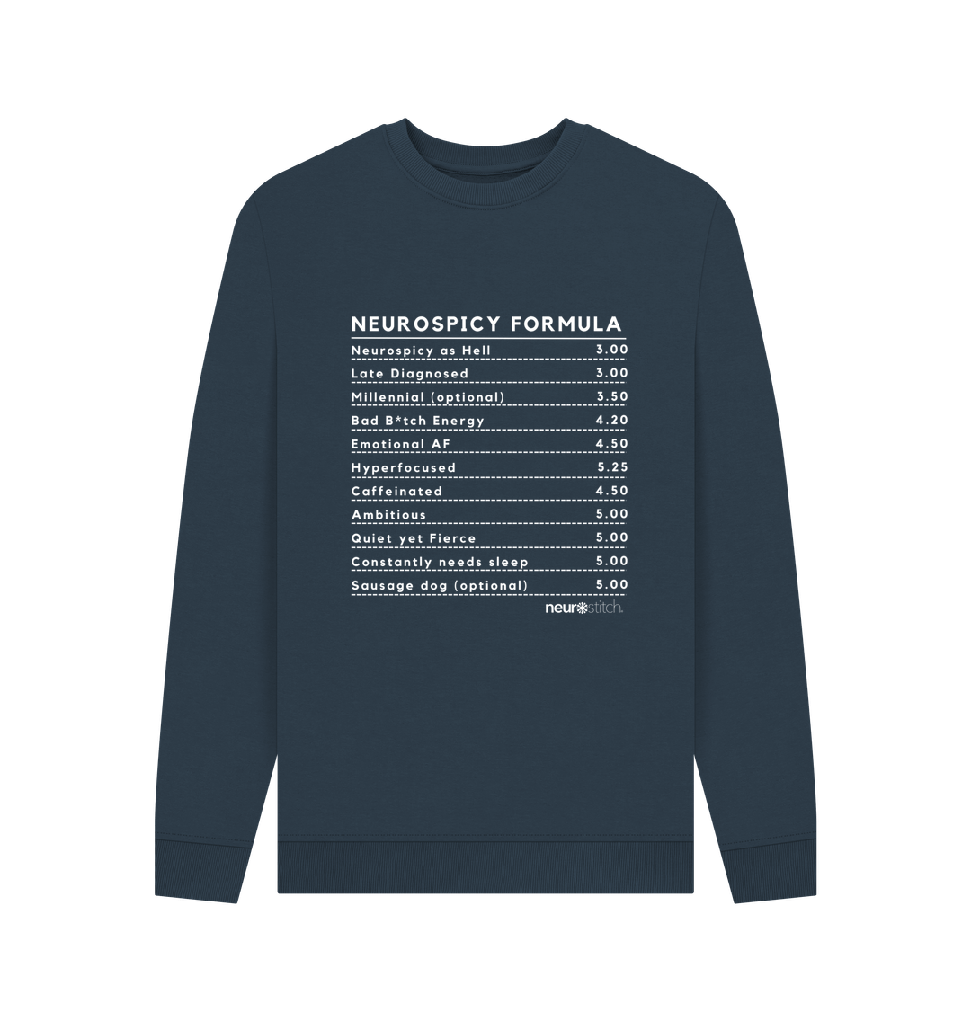 Navy Blue Neurospicy Formula Sweatshirt Unisex (White Text) - Multiple Colours ADHD Awareness Month