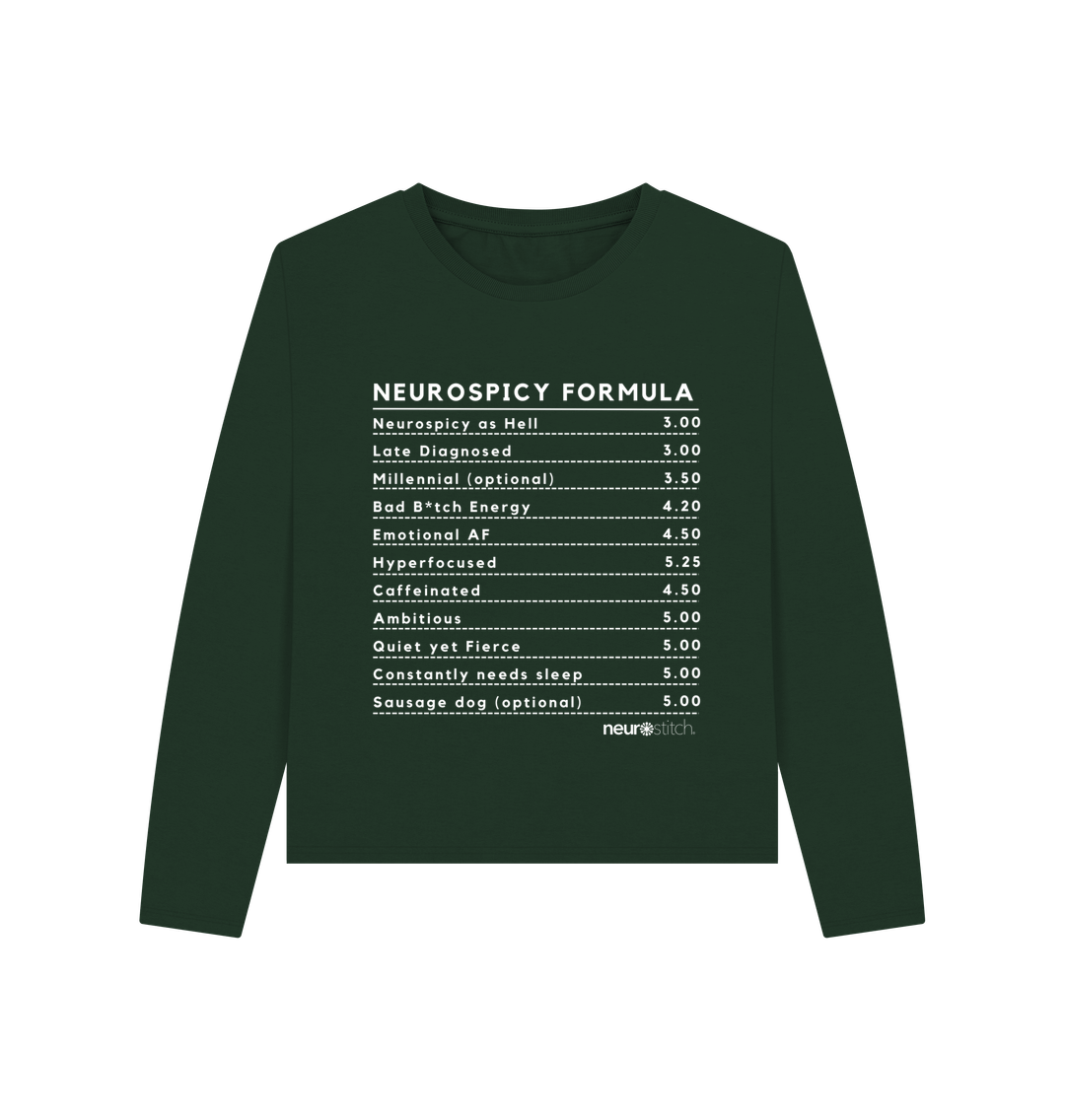 Evergreen Neurospicy Formula Sweatshirt (White Text) Women - ADHD Awareness Month Multi Colours