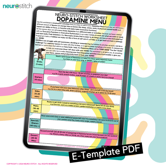 Create your Dopamine Menu Pack (Plus free bonus Dopamine Tapas Worksheet) E-Template - Editable PDF