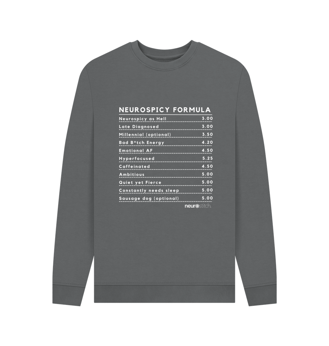 Slate Grey Neurospicy Formula Sweatshirt Unisex (White Text) - Multiple Colours ADHD Awareness Month