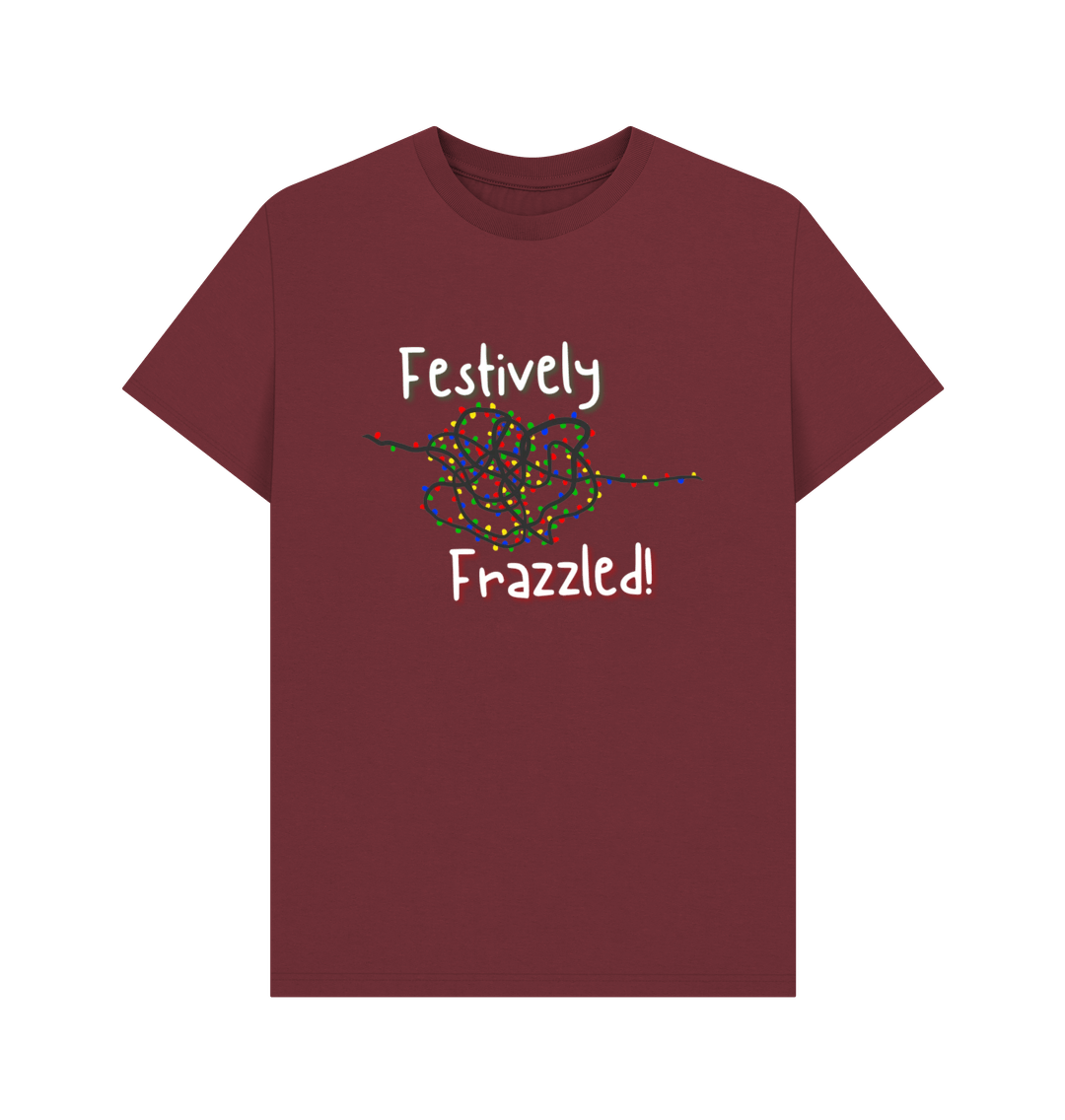 Red Wine Festively Frazzled T-Shirt - White text