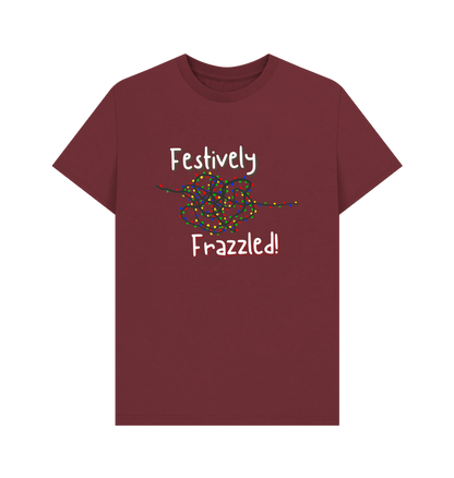 Red Wine Festively Frazzled T-Shirt - White text