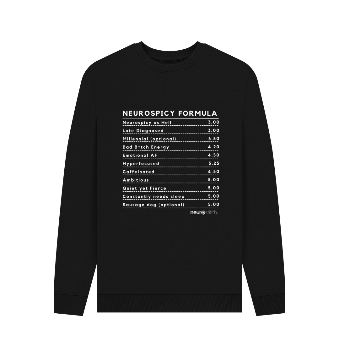 Black Neurospicy Formula Sweatshirt Unisex (White Text) - Multiple Colours ADHD Awareness Month