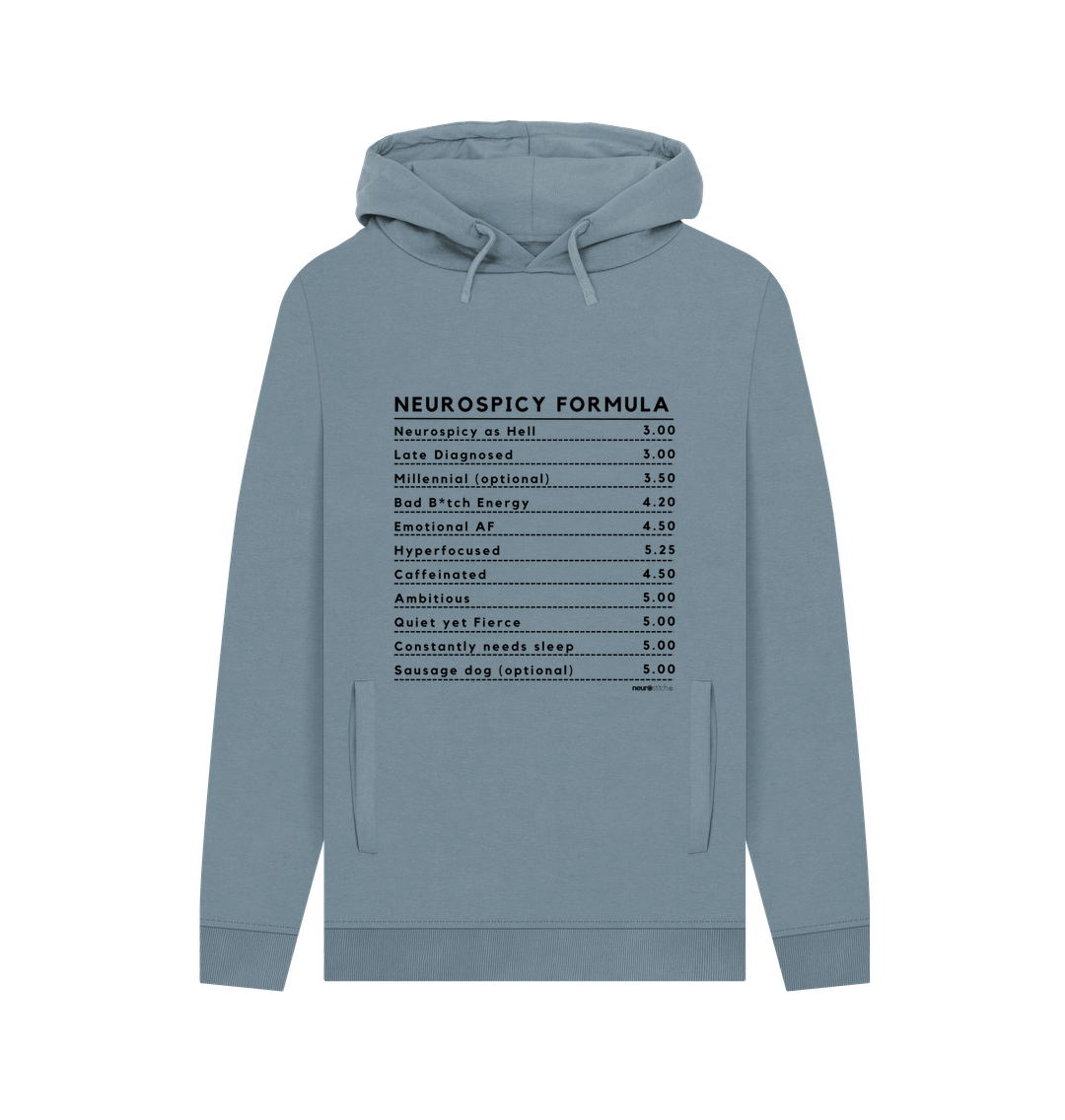 Stone Blue Neurospicy Formula Hoodie (Black Text) - ADHD Awareness Month Multi Colours