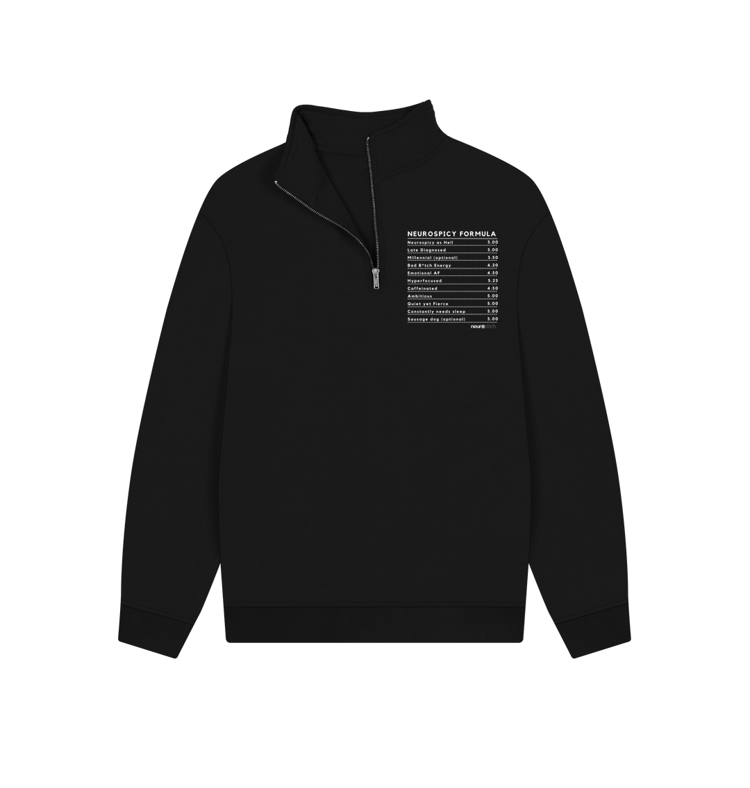 Black Neurospicy Formula Quarter Zip Jumper Black - ADHD Awareness Month