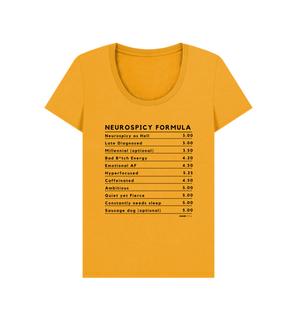 Mustard Neurospicy Formula Womens Tee (Black Text - Multi colour) - ADHD Awareness Month