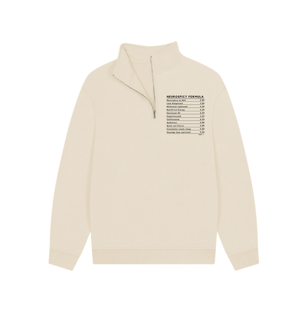 Oat Neurospicy Formula Quarter Zip Jumper White - ADHD Awareness Month