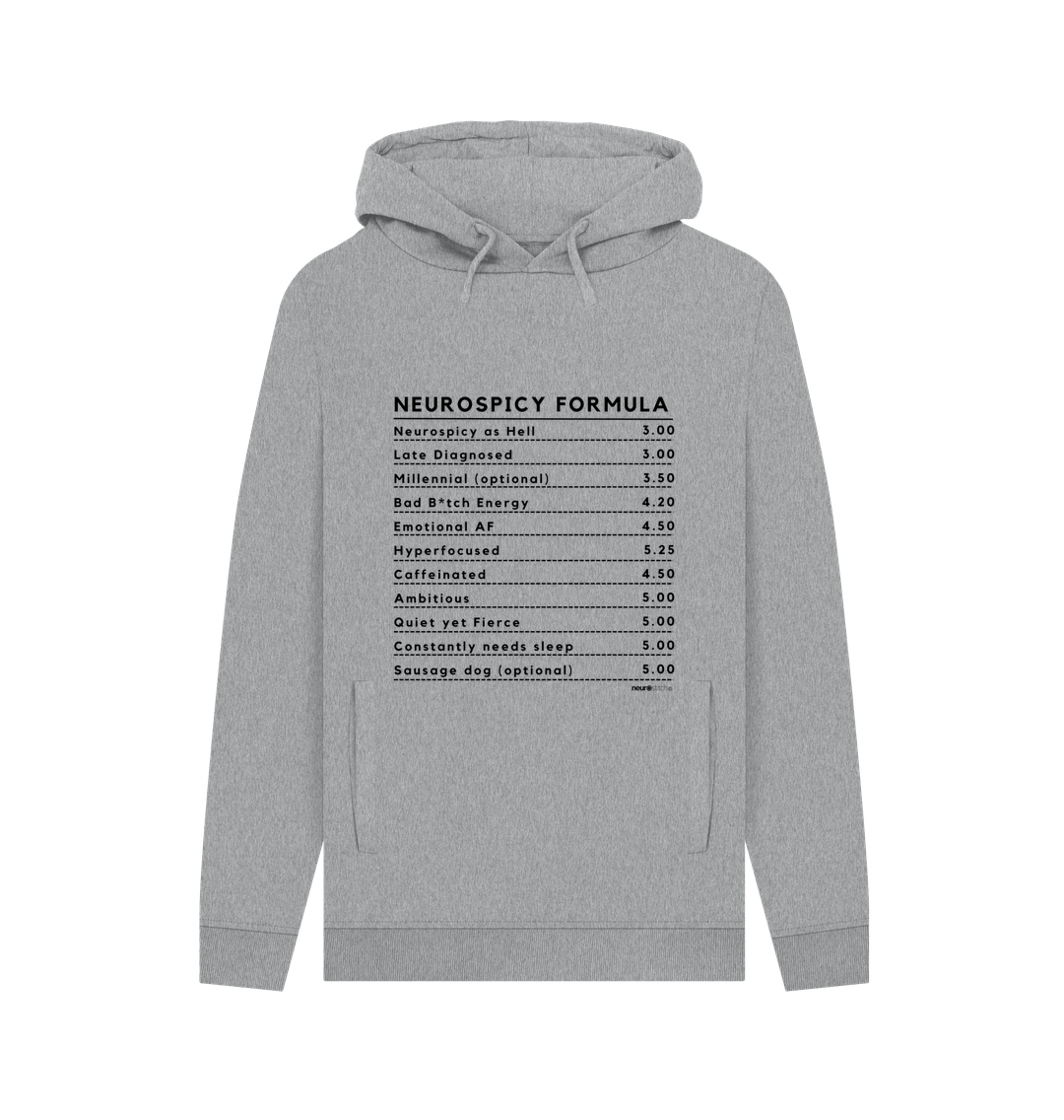 Light Heather Neurospicy Formula Hoodie (Black Text) - ADHD Awareness Month Multi Colours