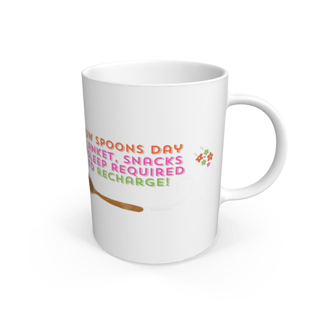 White Low Spoons Day Mug - Dishwasher & Microwave Safe